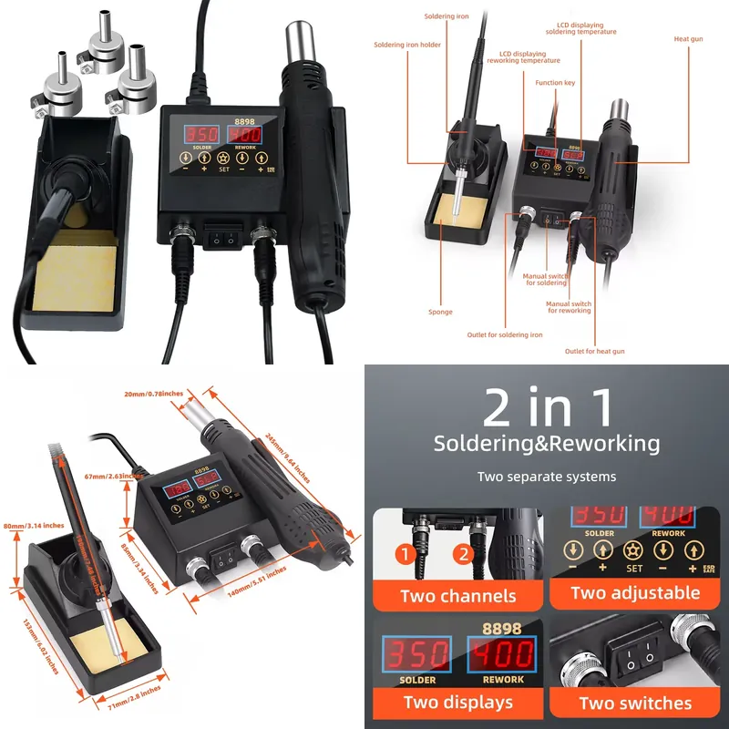 Smd Rework Station Hot Air Soldering 2 In 1 - Stasiun Solder Uap Panas LED Digital