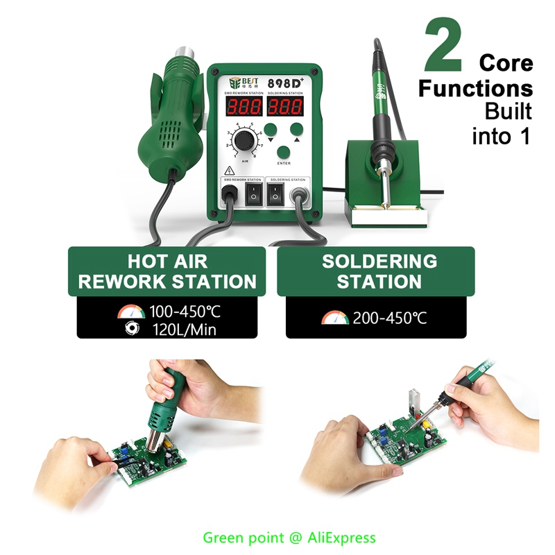 Smd Rework Station Hot Air Soldering 2 In 1 - BST-898D + Tampilan LED 2 In