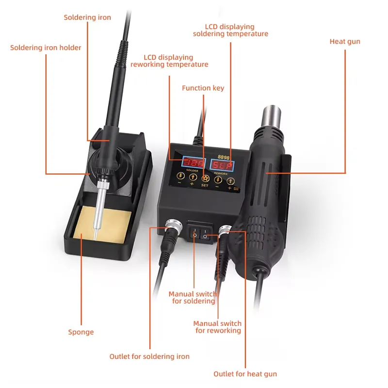 Stasiun Solder Uap Panas LED D - Smd Rework Station Hot Air Soldering 2 In 1 ulasan dan harga